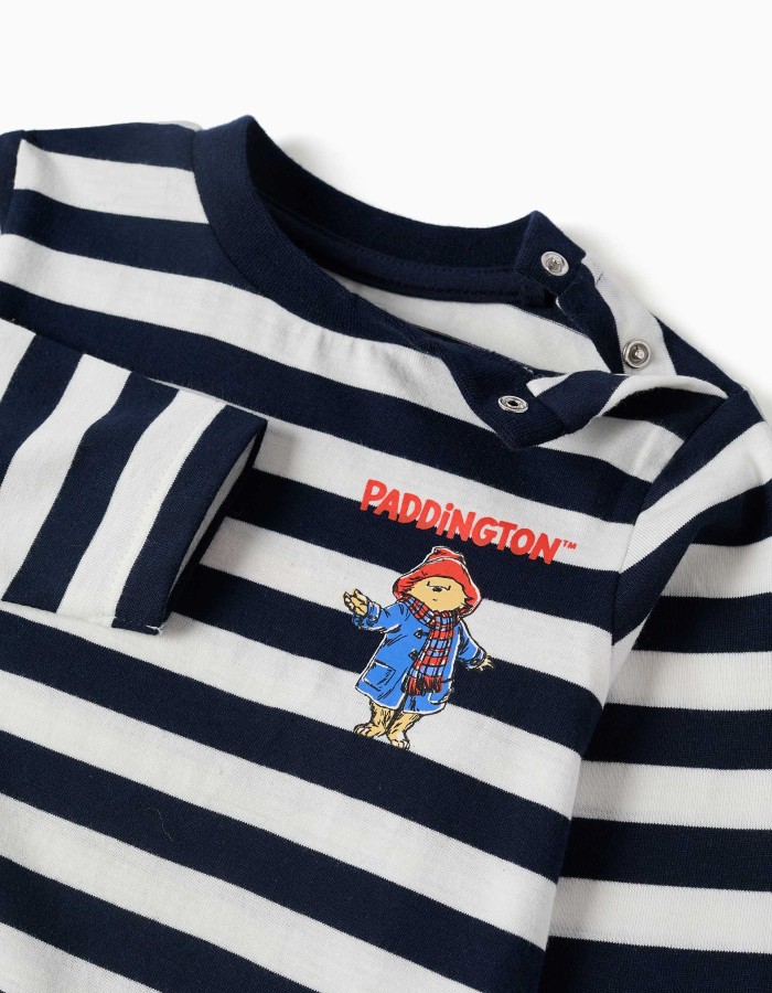 Long sleeve striped T-shirt with Paddington for baby boys, white/blue