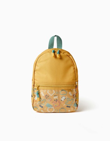 Backpack with colourful print for baby boys, mustard yellow