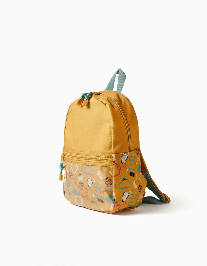 Backpack with colourful print for baby boys, mustard yellow