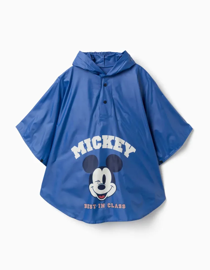 Hooded rain poncho with Mickey print for babies and boys, blue