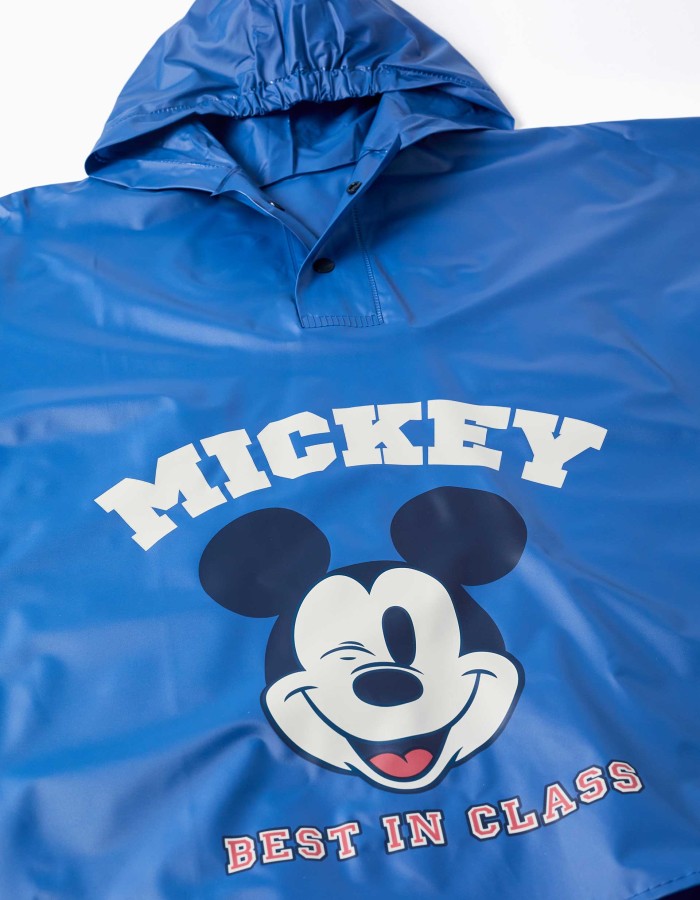Hooded rain poncho with Mickey print for babies and boys, blue