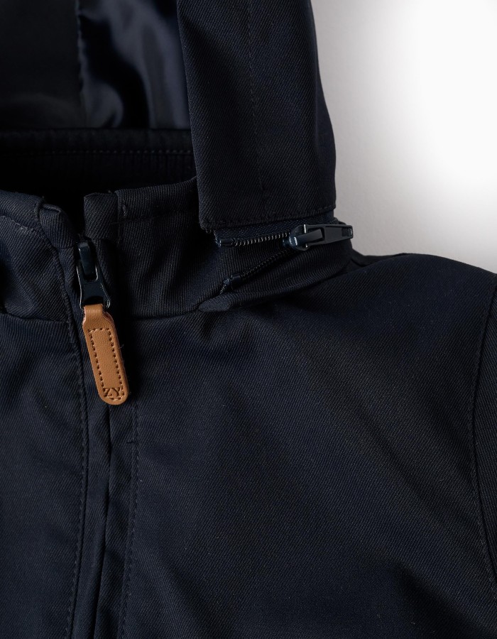 Mid-Season Hooded Jacket with Removable Hood for Baby Boys, Dark Blue