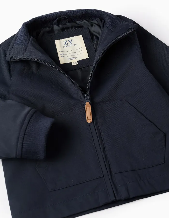 Mid-Season Hooded Jacket with Removable Hood for Baby Boys, Dark Blue