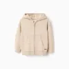Knitted hooded jacket with embossed lines for baby boys, light beige