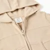 Knitted hooded jacket with embossed lines for baby boys, light beige