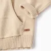 Knitted hooded jacket with embossed lines for baby boys, light beige