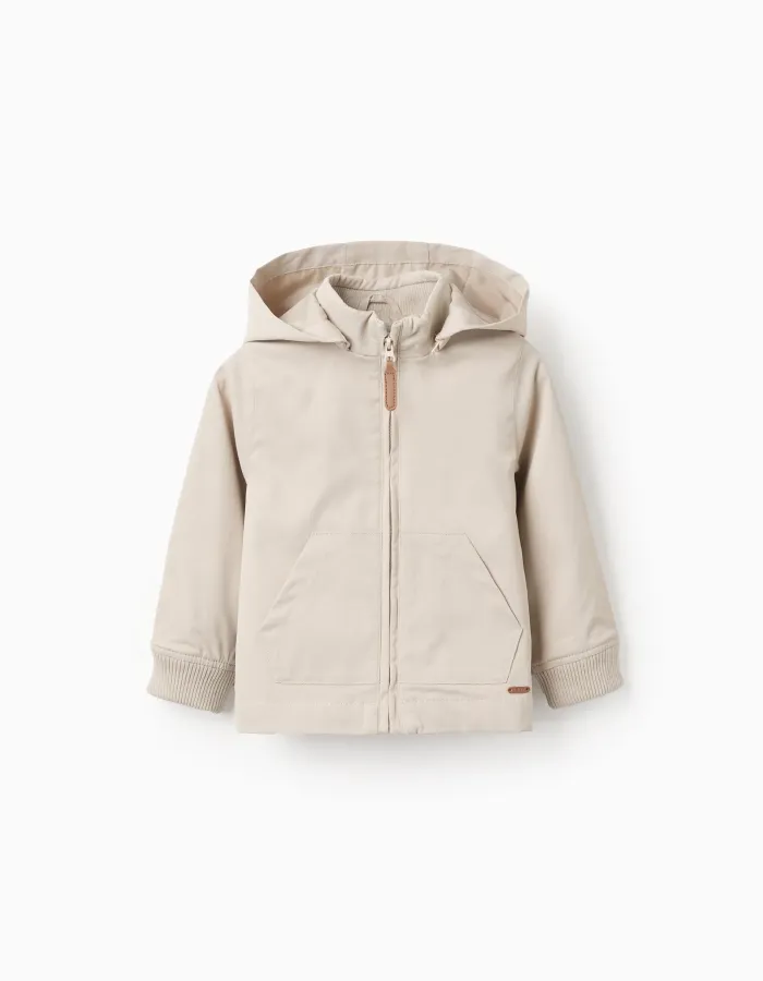 Jacket with lining and removable hood for baby boys, light beige