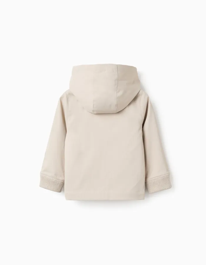 Jacket with lining and removable hood for baby boys, light beige