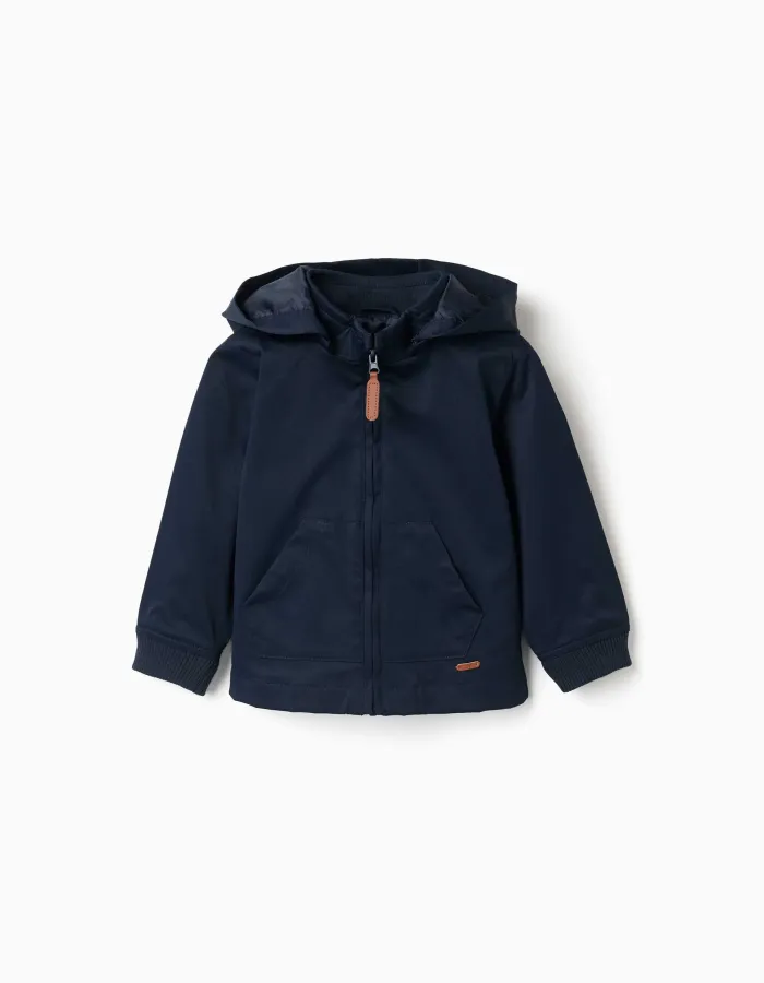 Jacket with lining and removable hood for baby boys, dark blue