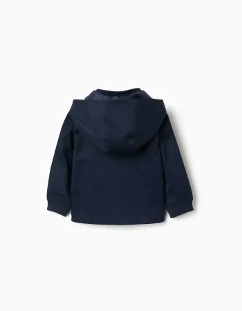 Jacket with lining and removable hood for baby boys, dark blue