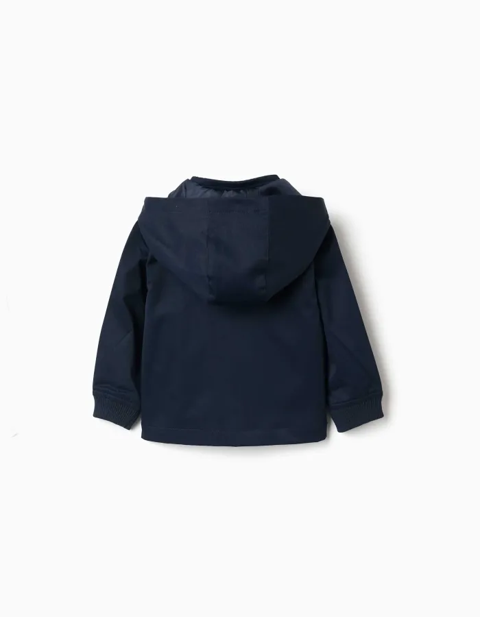 Jacket with lining and removable hood for baby boys, dark blue