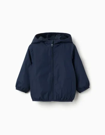 Hooded windbreaker with pockets for baby boys, dark blue
