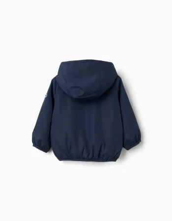 Hooded windbreaker with pockets for baby boys, dark blue