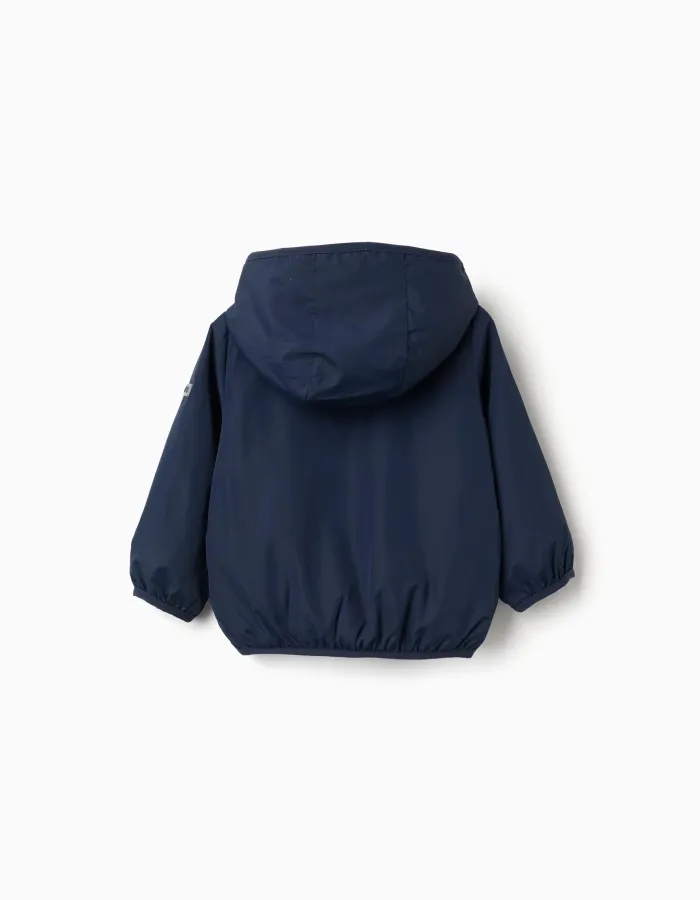 Hooded windbreaker with pockets for baby boys, dark blue