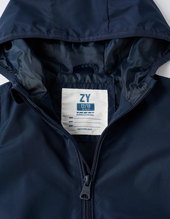 Hooded windbreaker with pockets for baby boys, dark blue