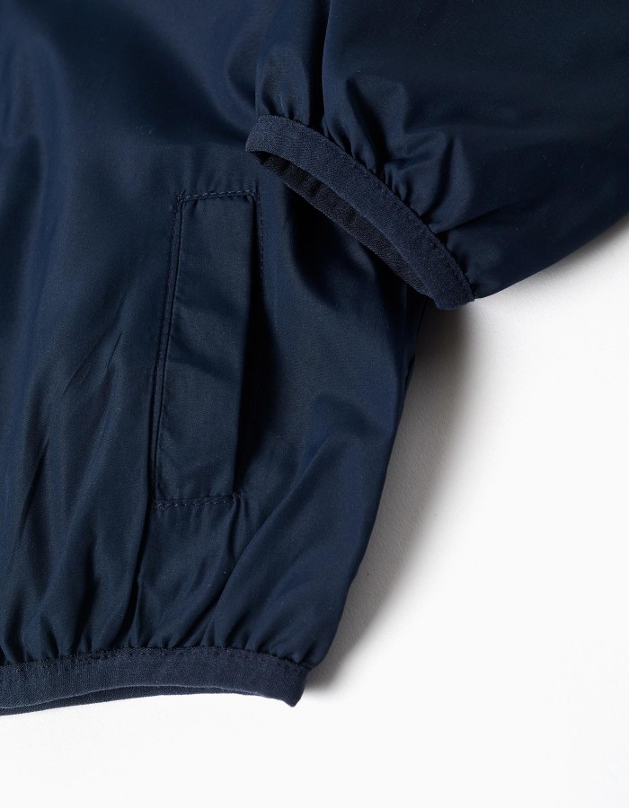 Hooded windbreaker with pockets for baby boys, dark blue
