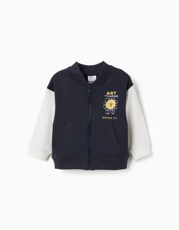 Bomber jacket with lion print for baby boys, dark blue/white