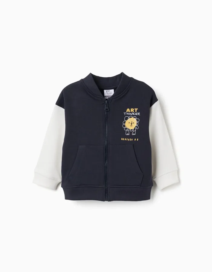 Bomber jacket with lion print for baby boys, dark blue/white