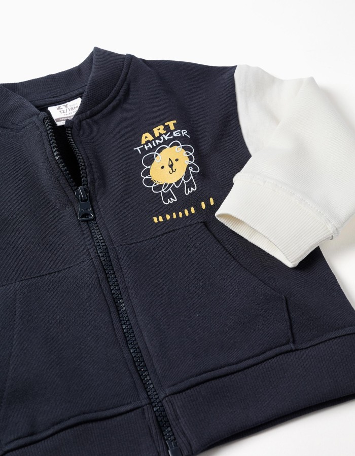 Bomber jacket with lion print for baby boys, dark blue/white