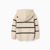 Cotton knit hooded jacket with stripes for baby boys, beige/dark blue