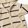 Cotton knit hooded jacket with stripes for baby boys, beige/dark blue