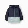 Hooded windbreaker with pockets for baby boys, dark blue/green