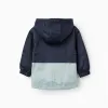 Hooded windbreaker with pockets for baby boys, dark blue/green