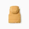 Hooded puffer vest with front zip for babies, mustard yellow
