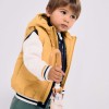 Hooded puffer vest with front zip for babies, mustard yellow