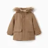 Hooded parka with sherpa lining for baby boys, greyish-brown