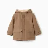 Hooded parka with sherpa lining for baby boys, greyish-brown