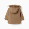 Hooded parka with sherpa lining for baby boys, greyish-brown