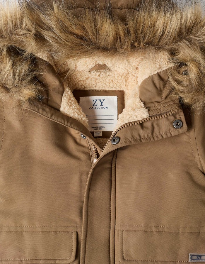 Hooded parka with sherpa lining for baby boys, greyish-brown