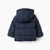 Hooded puffer jacket with polar fleece lining for babies, navy blue