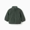Reversible puffer jacket with sherpa for baby boys, dark green
