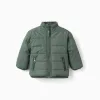 Reversible puffer jacket with sherpa for baby boys, dark green