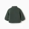 Reversible puffer jacket with sherpa for baby boys, dark green