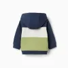 Brushed hooded jacket with colour block for baby boys, blue/white/green