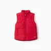 Padded vest with fleece lining and side pockets for babies, red