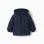 Puffer jacket with detachable hood for baby boys, navy blue