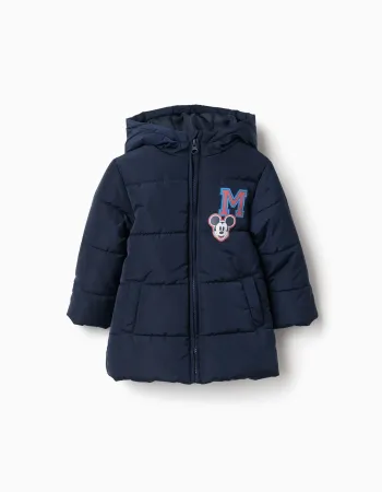 Hooded padded jacket with Mickey for babies and boys, navy blue