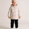 Padded rubber parka with hood and print for baby boys, white