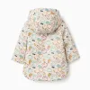 Padded rubber parka with hood and print for baby boys, white