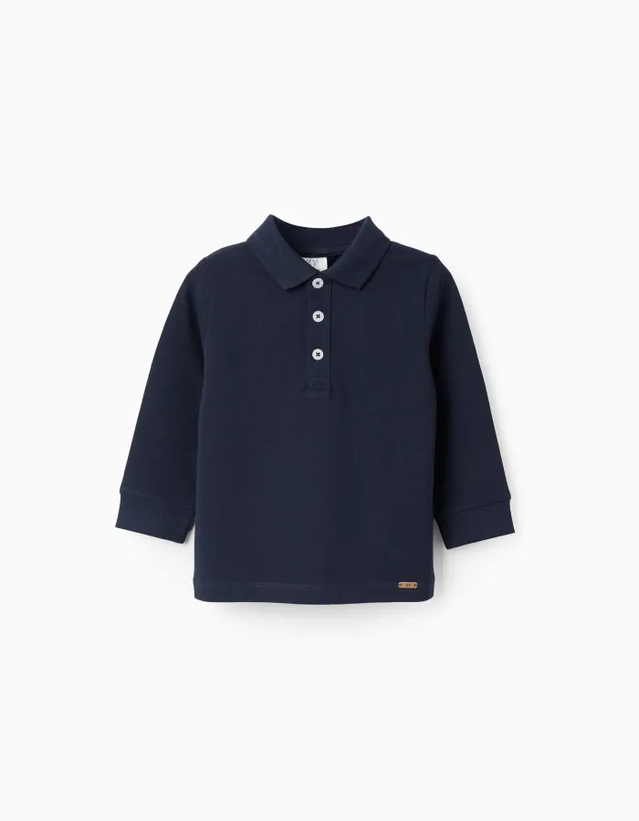 Long Sleeve Cotton Polo-shirt for Baby Boys, Dark Blue