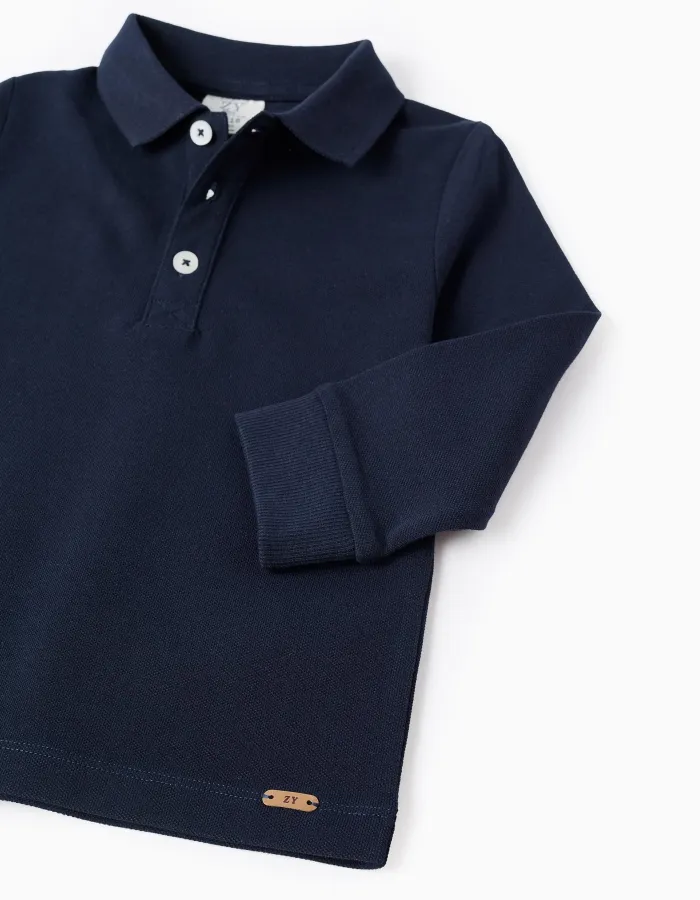 Long Sleeve Cotton Polo-shirt for Baby Boys, Dark Blue