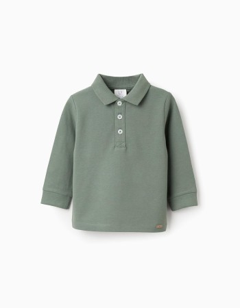 Long Sleeve Cotton Polo-shirt for Baby Boys, Green
