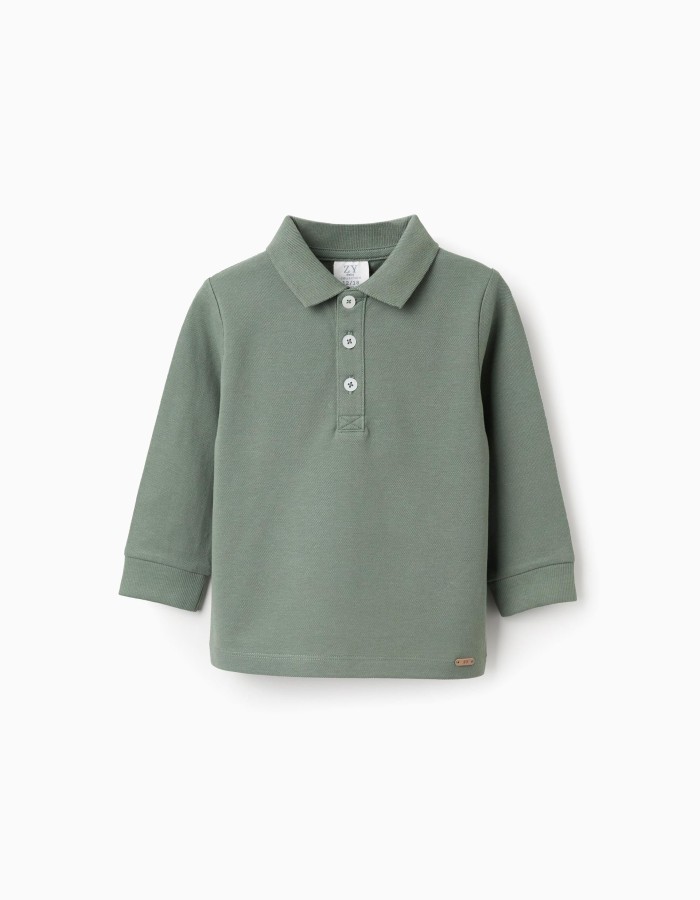 Long Sleeve Cotton Polo-shirt for Baby Boys, Green