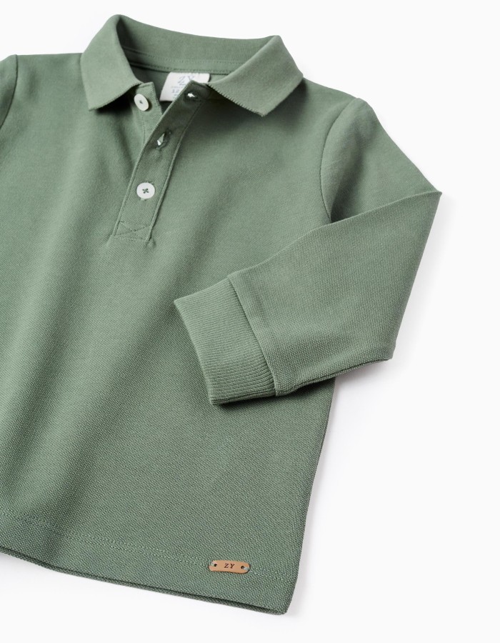 Long Sleeve Cotton Polo-shirt for Baby Boys, Green