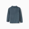 Knitted jumper with polo collar for baby boys, dark blue