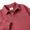 Cotton sweatshirt with polo collar for baby boys, brown